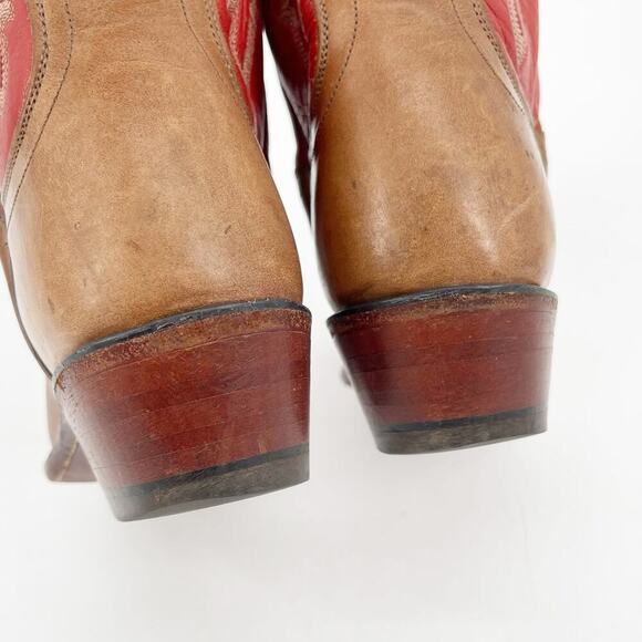 Lucchese Women’s 7.5 Brown Red-Orange Snip Toe Leather Cowgirl Western Boots - Picture 9 of 12